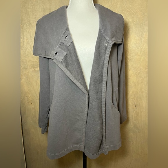 J. Jill Pure Jill Gray Asymmetric Draped Collar Jacket MP - Picture 5 of 11